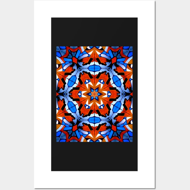 Hexagon Blue Red-Orange Mosaic Symbol Wall Art by SpieklyArt